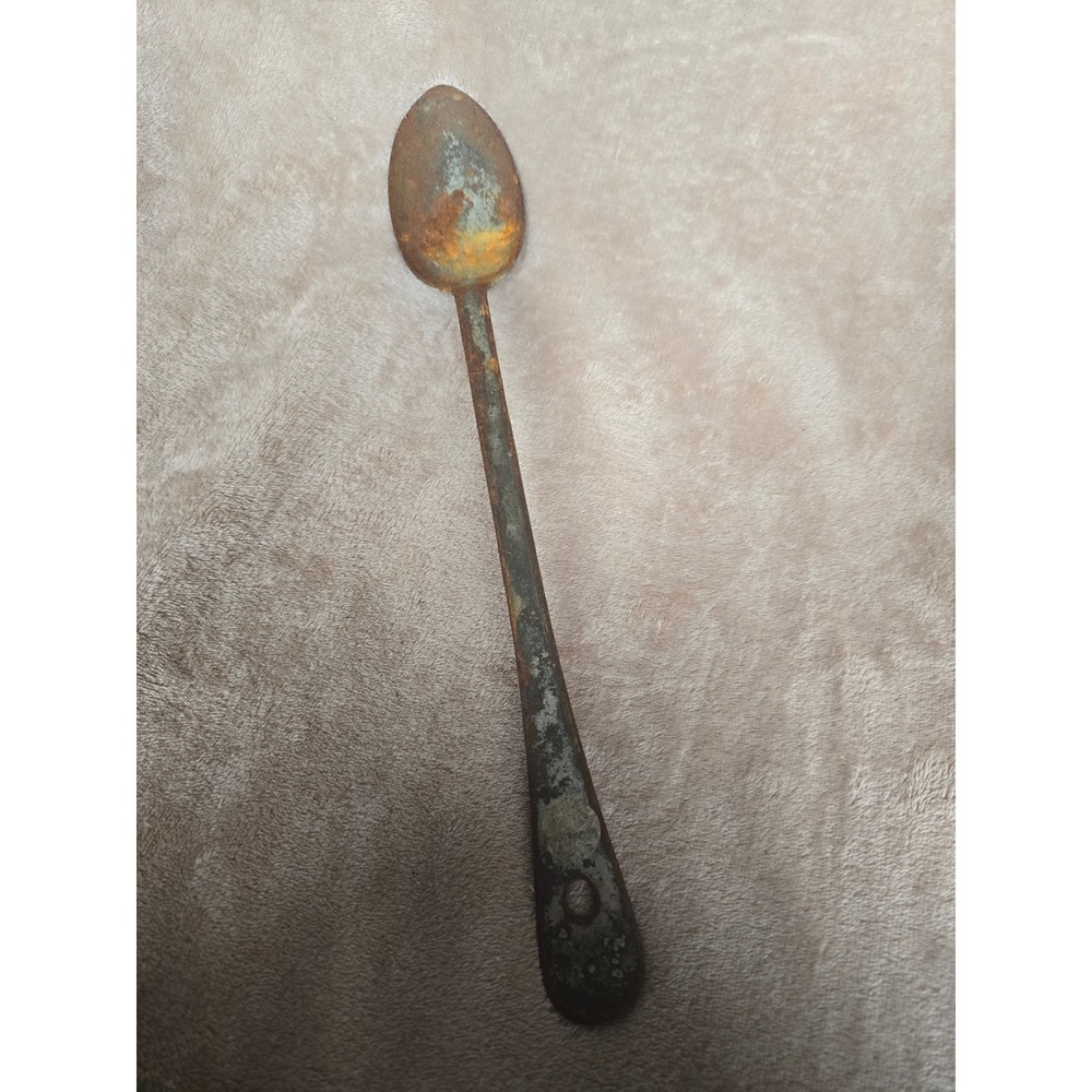 Vintage Long Handle Metal Mixing Spoon Made in USA Rustic Farmhouse Decor 12in
